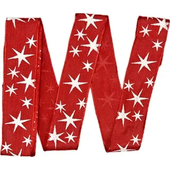 Stuha Vánoční stuha červená STARLIGHT RED saténová, skládaná 25mm x 2m (9,- Kč/m) (Vánoční stuha červená, saténová, lesklá, s jednostranným potiskem s motivem bílé hvězdy )