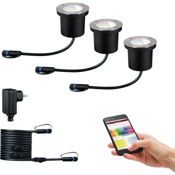 Venkovní osvětlení PAULMANN Zápustné zemní svítidlo Plug & Shine základní sada 3ks IP65 RGBW 24V ZigBee - PAULMANN P 94275