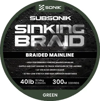 Sonik Pletená Šňůra Subsonik Sinking Braid Délka: 300m, Nosnost: 18,4kg, Průměr: 0,20mm