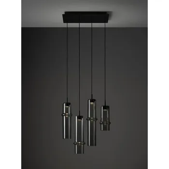 BROKIS Závěsné svítidlo BAMBOO FOREST (L UP + M UP + M DOWN + S + baldachýn) sklo hnědé kouřové lesklé / černý kov textilní černý kabel, DIM 6,5W 2700K - BROKIS BRO PC01330_ATYP