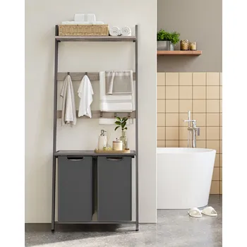 Úložný box Dvoudílný koš na prádlo s odkládacím prostorem | šedo-béžový