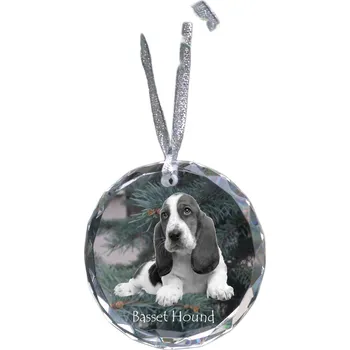 Obraz Basset Hound - křišťálová vánoční koule s fotografií, fotografie psa v křišťálu, per