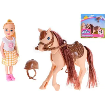 Panenka Panenka MIKRO-TRADING Panenka 13 cm s koněm 14,5 cm na kartě