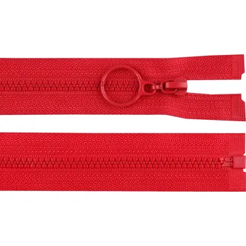 Zip Kostěný zip No 3 délka 50 cm s kroužkem, malé, 148 červená
