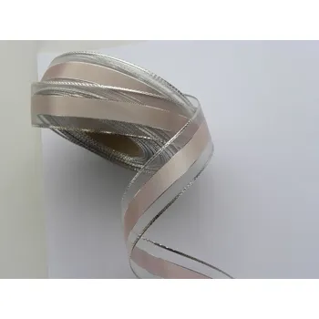 Stuha vánoční s atlasovým proužkem bílá káva 25 mm