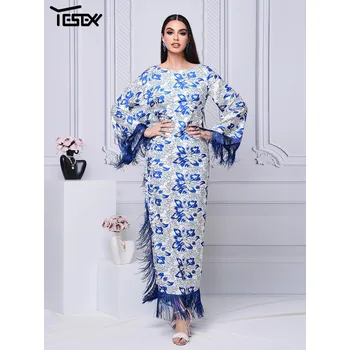 Dámské šaty Originální dlouhé šaty na společnost LC10102 Barva: Modrá, Velikost: M