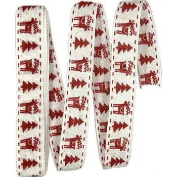 Stuha Vánoční stuha skládaná REINDEER červená 15mm x 2m (5,- Kč/m) (Vánoční stuha Norský vzor červená, s vetkaným vlascem v obou okrajích)
