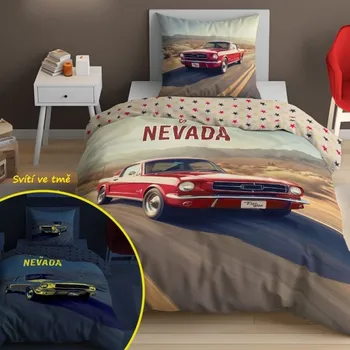 Povlečení Detexpol Svítící povlečení Mustang 140 x 200, 70 x 80 cm zipový uzávěr