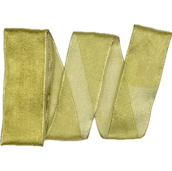 Stuha Stuha lurexová OUTDOOR PLATINUM zlatá 40mm x 2m (10,-Kč/m) (Stuha lurexová, zlatá, transparentní, s drátkem v lemu)