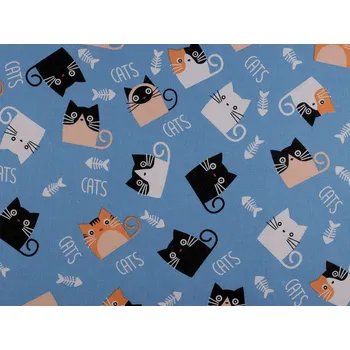 Bavlněná METRÁŽ/ imitace lnu kočky - modrá