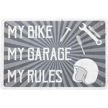 plechová cedule MY RULES, OXFORD (šedá/krémová, rozměr 30 x 20 cm)