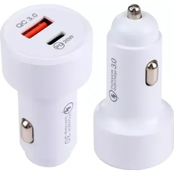 TopTechnology LZ-201 rychlá nabíječka do auta 20W USB / Type-C Qualcomm 3.0, barva bílá