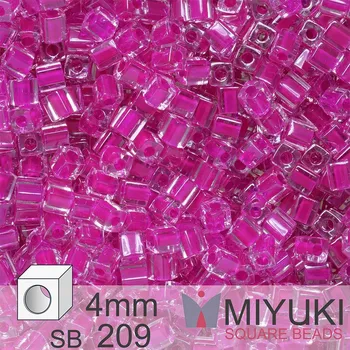 Dětské navlékací korálky Korálky Miyuki SQUARE Beads 4mm. Barva Fuchsia Lined Crystal SB209. Balení 5g.