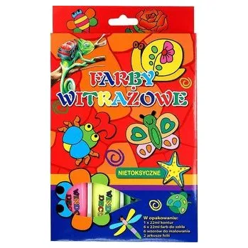 Set školních potřeb Farby witrażowe 22ml 6 kolorów + konturowa