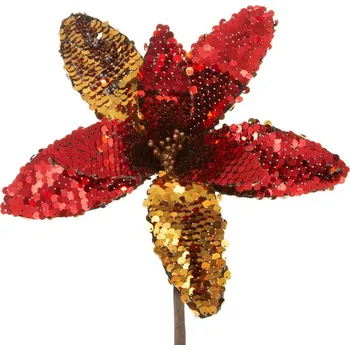 umělá květina ArtFir Vánoční květ 80A | červená/zlatá 20 cm