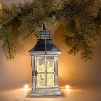 LED Dřevěná lucerna