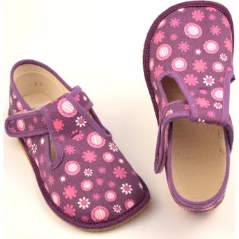 Dívčí obuv Beda Barefoot papuče Fialová kytka EUR 31