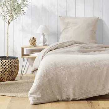 Povlečení Douceur d'intérieur Sada bavlněného povlečení s texturou, ANGELIA, 140 x 200 cm, béžová barva