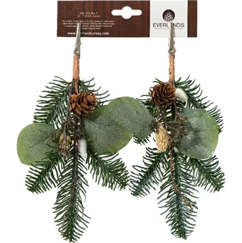 umělá květina Umělá Větvička smrková Brokátové Lístky s klipsem dekorace 22cm 2ks