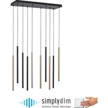 PAULNEUHAUS FLUTE LED závěsné svítidlo černá matná mosaz 10 ramenné stmívatelné paměťová funkce SimplyDim 3000K - PAUL NEUHAUS PN 2110-18