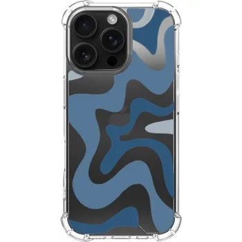Pouzdro na mobilní telefon Kryt se vzorem abstraktních vln a zesílenými rohy pro iPhone 16 Pro Max - modrý