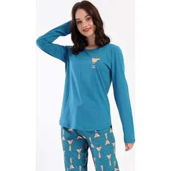 Dámské pyžamo Dámské pyžamo dlouhé Vienetta Secret Malá žirafa petrolejová L