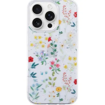 Pouzdro na mobilní telefon Třpytivý transparentní kryt pro iPhone 15 Pro Max - rozkvetlá louka