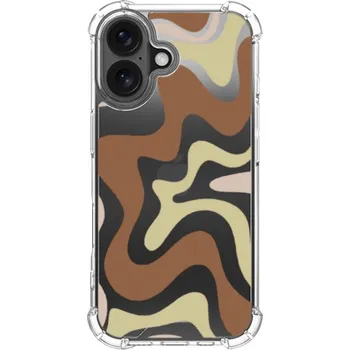 Pouzdro na mobilní telefon Kryt se vzorem abstraktních vln a zesílenými rohy pro iPhone 16 Plus - hnědý