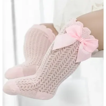 Ažurové ponožky s mašličkami Barva: Růžová, Velikost: 12-24M