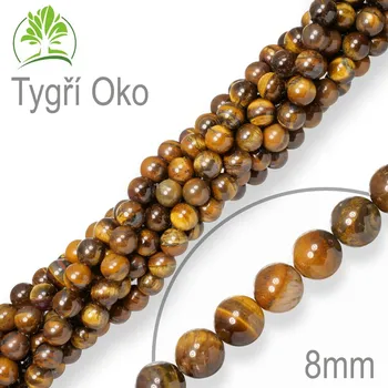Drahý kámen Korálky z minerálů Tygří Oko přírodní polodrahokam. Velikost pr.8mm. Balení 10Ks.