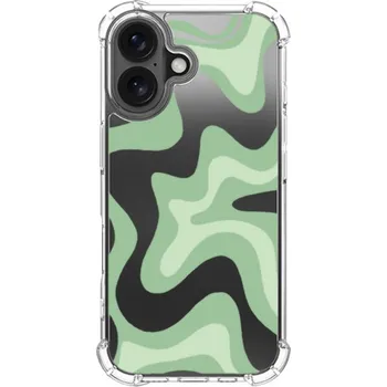 Pouzdro na mobilní telefon Kryt se vzorem abstraktních vln a zesílenými rohy pro iPhone 16 Plus - zelený