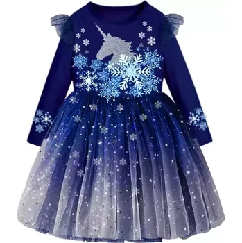 Dívčí šaty Vikita dívčí šaty s dlouhým rukávem Winter modré - jednorožec tmavé 7