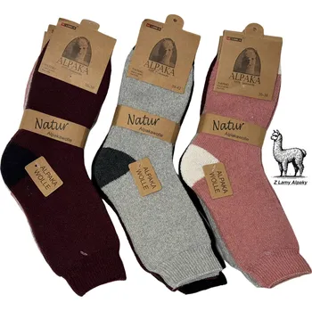 Dámské ponožky Sada 3 párů termo ponožek z pravé alpačí vlny – přírodní elegance a hřejivý komfort pro outdoorové aktivity stříbrná, růžová, vínová 39-42