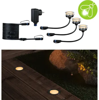 Venkovní osvětlení PAULMANN Plug & Shine LED zemní svítidlo Floor základní sada neláká hmyz IP67 2200K 3x2W 21VA stříbrná - PAULMANN P 94722