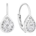 Stříbrné náušnice visací se zirkonem bílá slza 11221.1