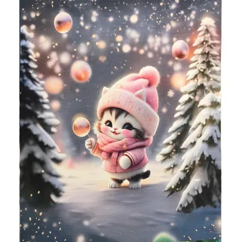 Panel - Teplákovina- Koťátko ve sněhu 50x45cm