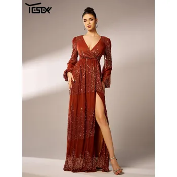 Dámské šaty Dlouhé svatební šaty LC10021 Barva: Hnědá, Velikost: S