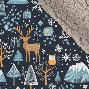 Zimní softshell s šedým beránkem premium 20000 / 10000 sova a jelen v lese