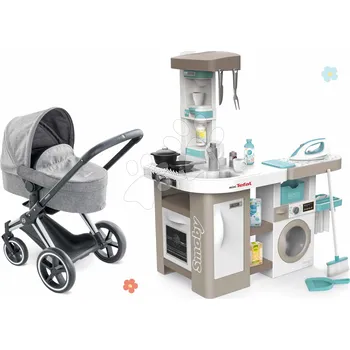 Kočárek Set kočárek a elektronická kuchyňka Cybex Landau 3v1 Priam Corolle se zvukem a pračka s žehlicím prknem a žehličkou