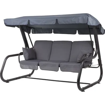 Zahradní houpačka Luxusní velká zahradní houpačka rozkládací na lůžko, kovová, tmavě šedá, 227 cm