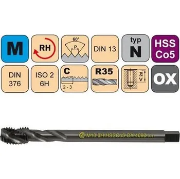 Ruční nářadí NÁSTROJE CZ Závitník strojní M16 ISO2 HSSE OX DIN 376 RSP35 - 4090 - CZZ4090-M16-ISO2