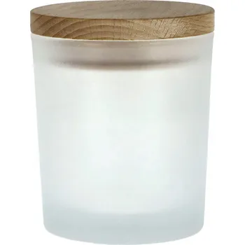 Sklenice Nádoba sklenice na svíčky 320 ml s víkem ze dřeva