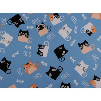 Bavlněná metráž / imitace lnu kočky, barva modrá