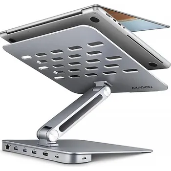Notebook AXAGON HMC-STND, stojan pro 10"-16" notebooky, USB 5Gbps hub, 3x USB-A, HDMI 4k/60Hz, RJ-45, PD 100W