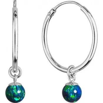 Oblečení a móda Stříbrné náušnice kruhy s kuličkou ze zeleného syntetického opálu 11410.3 green