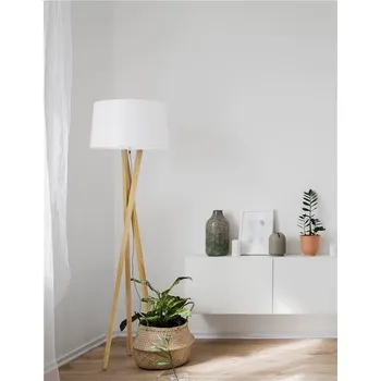 Stojací lampa NOVALUCE Stojací lampa SALINO stínidlo slonovinová bílá hnědý kabel přírodní dřevo E27 1x12W 230V IP20 bez žárovky - NOVA LUCE NV 9145061