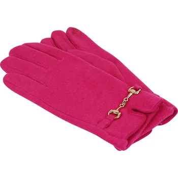 Rukavice Dámské pletené rukavice se zlatou přezkou - neonově růžové barvy 9001510-7