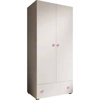 Šatní skříň Nábytek PEGAS s.r.o. Skříň Emily s otočnými dveřmi a úchyty ve tvaru srdce růžová Bílá+Bílá