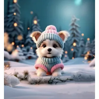 Panel - Teplákovina- Pejsek v růžovomodré 50x45cm