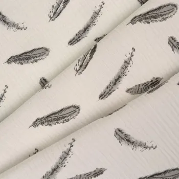 Látka mušelín / dvojitá gázovina Bella bílá peří